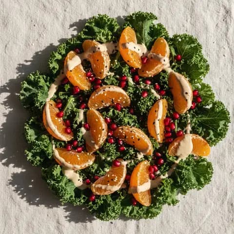 Salade kale & clémentine grenade tahini sésame