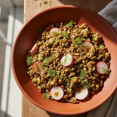 Salade lentilles & radis à la moutarde