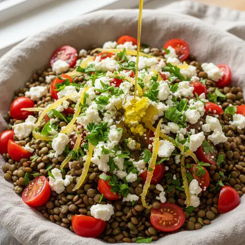 Salade lentilles & tomate chèvre citron confit
