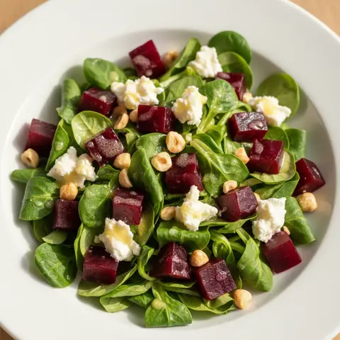 Salade mâche & betterave chèvre noisettes citron