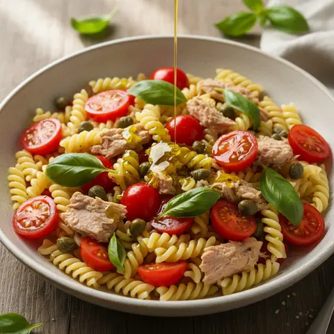 Salade pâtes thon & câpres tomate cerise