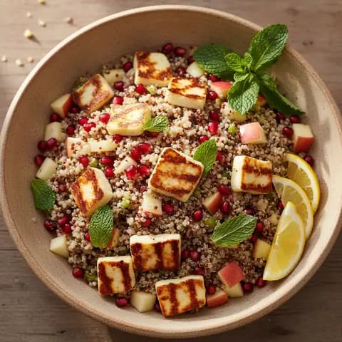 Salade quinoa & halloumi pomme grenade menthe