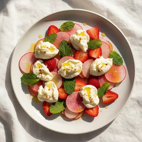 Salade radis & fraise à la menthe balsamique