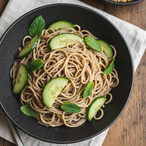Salade soba & concombre à la menthe gingembre