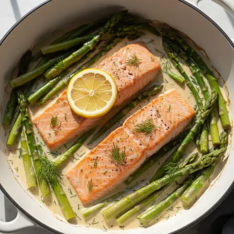 Saumon & asperges à la crème d'aneth
