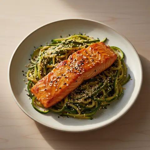 Saumon miso & courgette poêlée au sésame