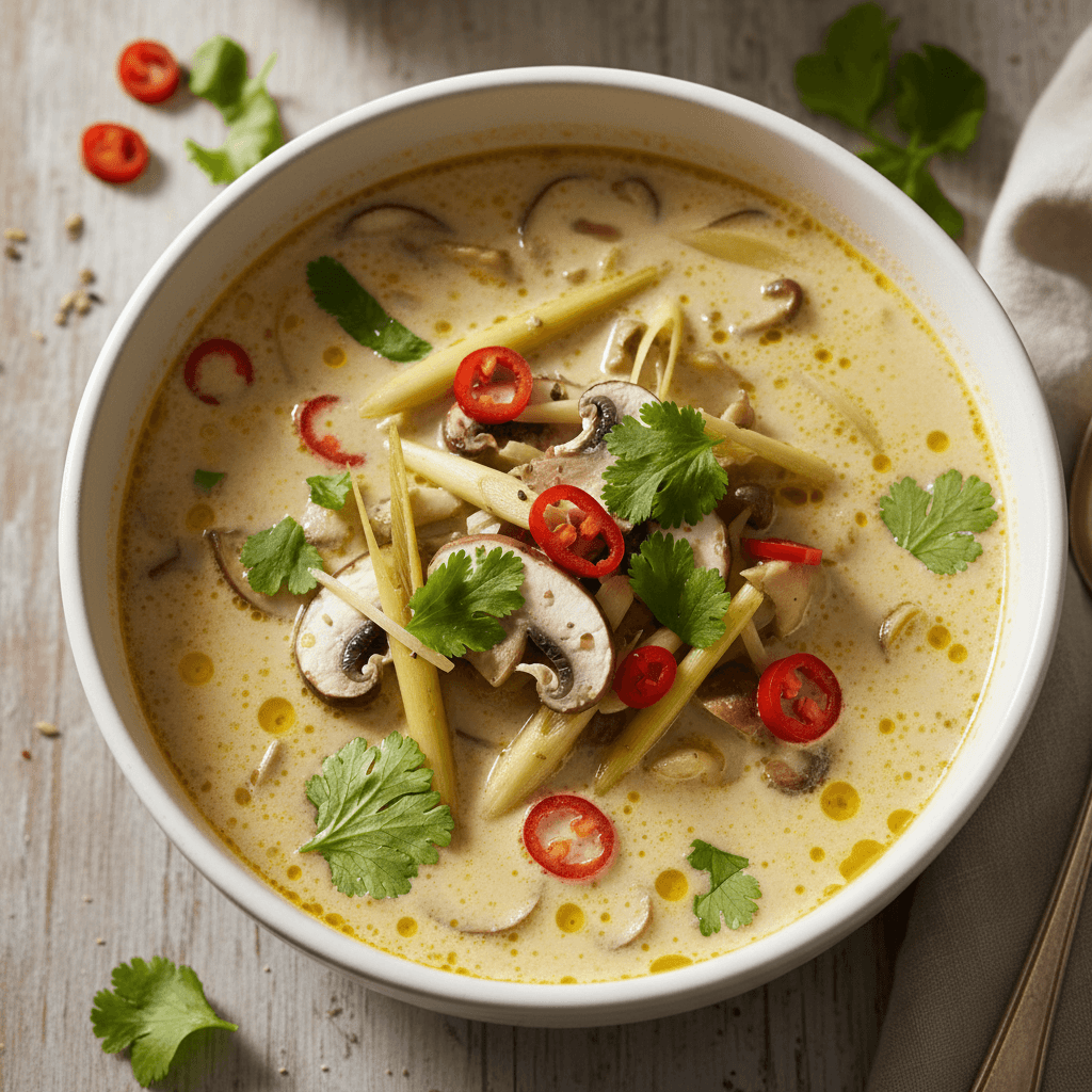Soupe champignons & lait de coco citronnelle piment