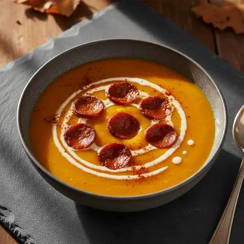 Soupe courge & chorizo au piment doux
