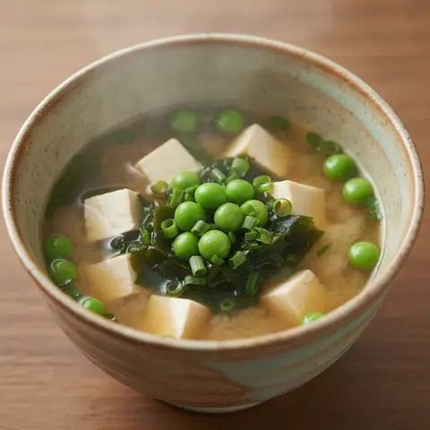 Soupe dashi & petit pois au wakamé