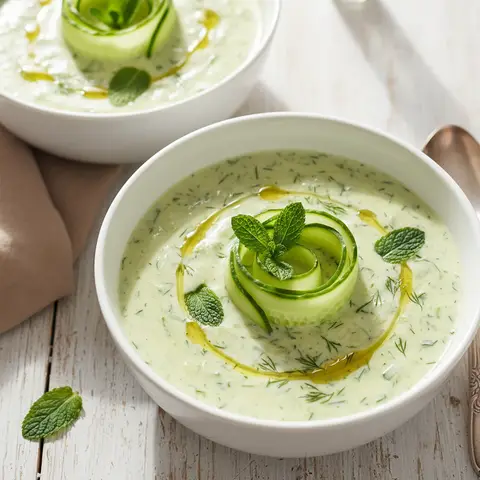 Soupe froide concombre & yaourt à la menthe