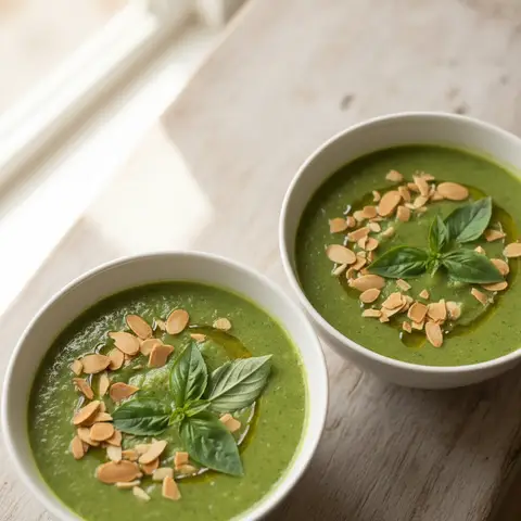 Soupe froide courgette & basilic amandes