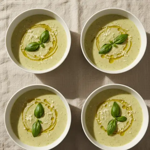 Soupe froide courgette & basilic au parmesan
