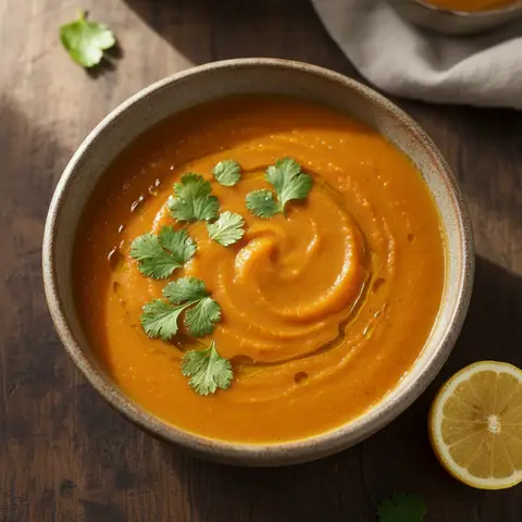 Soupe lentille corail & courge au citron cumin