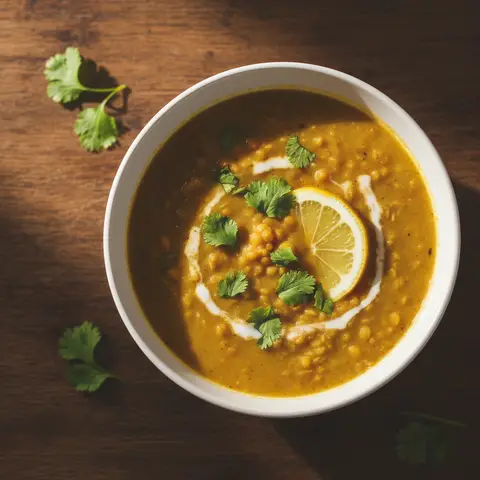 Soupe lentilles corail & lait de coco curcuma citron