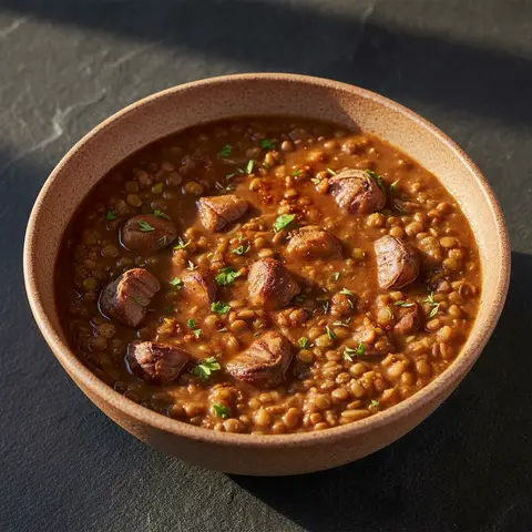 Soupe lentilles & châtaigne au laurier fumé