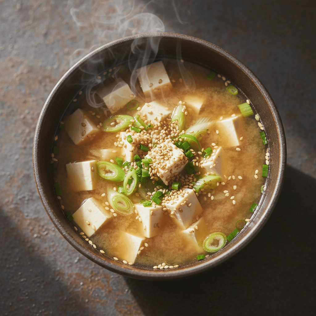 Soupe miso & tofu poireau sésame