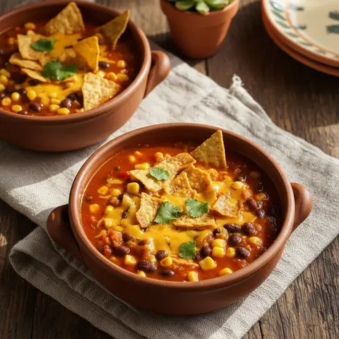 Soupe tortilla tomates & maïs au cheddar fondu