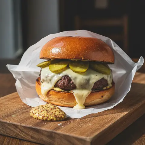 Steak haché & comté fondu aux cornichons