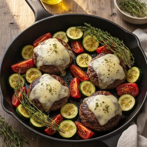 Steak haché & tomate courgette à la poêle