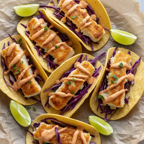 Tacos cabillaud & chou rouge à la crème chipotle