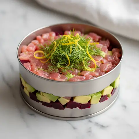 Tartare truite fumée & avocat betterave citron aneth