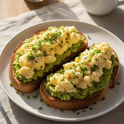 Tartine avocat & œuf brouillé ciboulette
