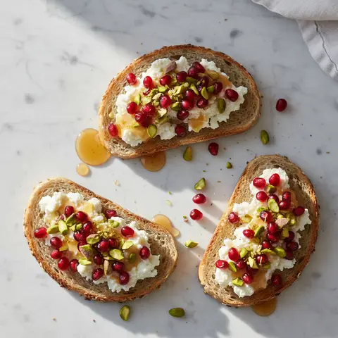 Tartine brunch fromage blanc & grenade pistache miel