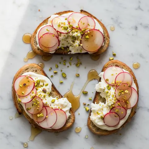 Tartine burrata & radis miel pistache