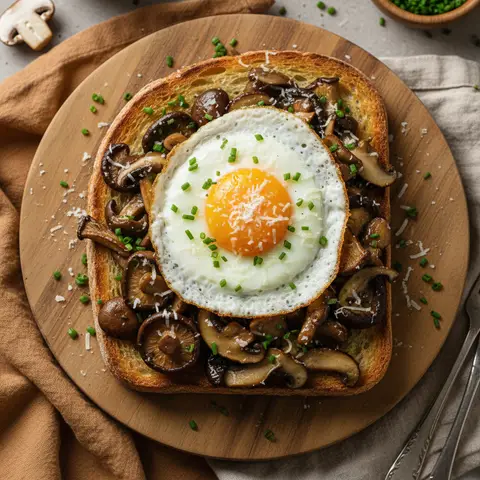 Tartine champignons poêlés & œuf ciboulette parmesan