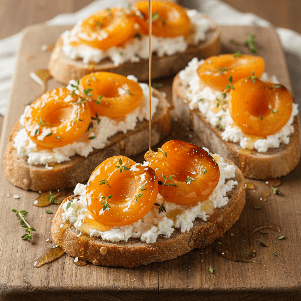 Tartine chèvre frais & abricot rôti au thym miel