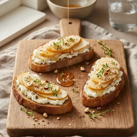 Tartine chèvre & poire miel noisettes