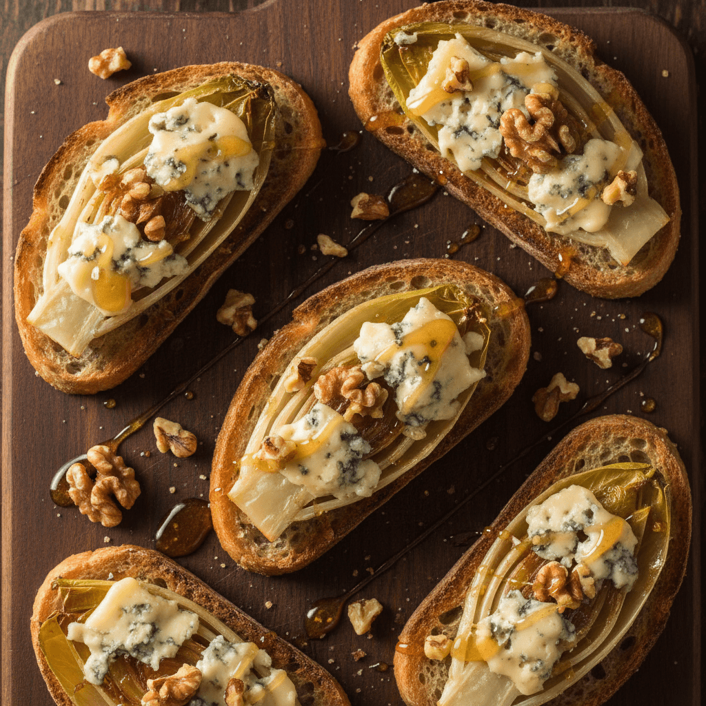 Tartine endive caramélisée & roquefort miel