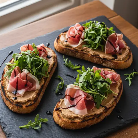 Tartine crème de marrons & prosciutto roquette