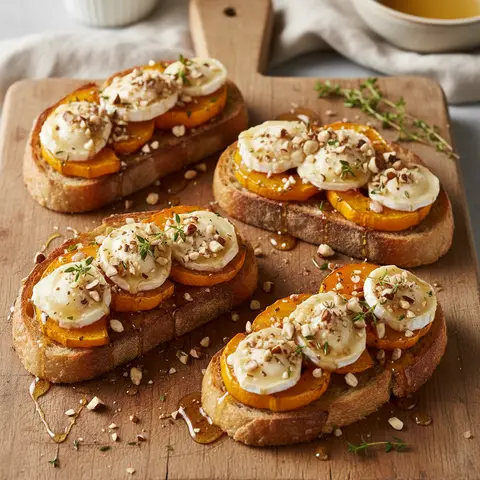 Tartine potimarron & chèvre noisettes au miel