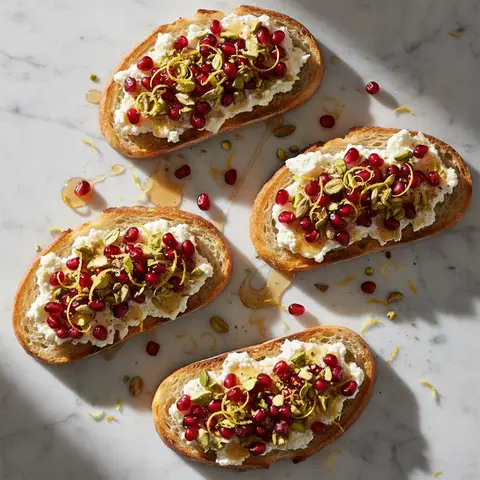Tartine ricotta & grenade pistache miel