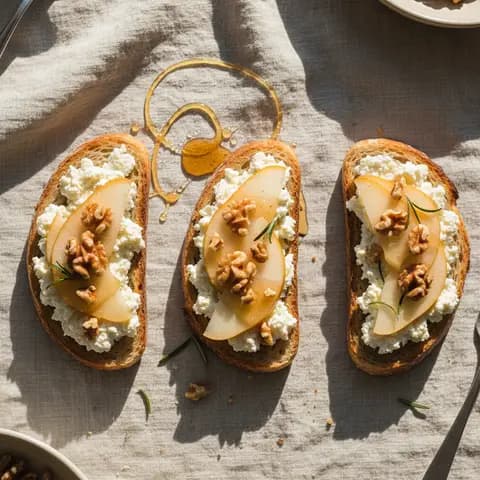 Tartine ricotta & poire noix miel romarin
