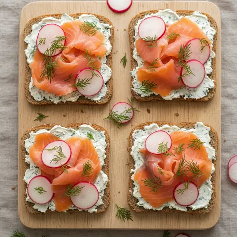 Tartine saumon fumé & crème aneth aux radis