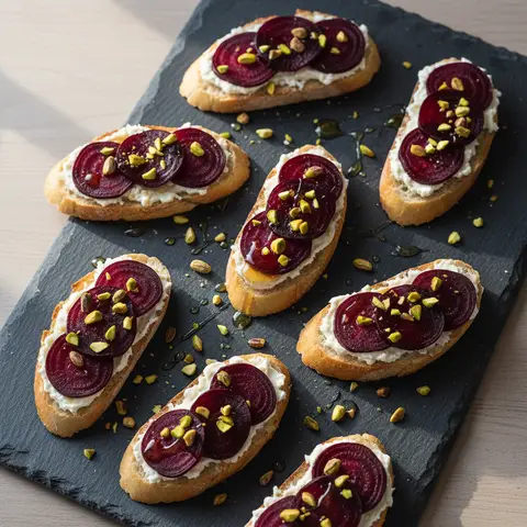 Toast apéro betterave & chèvre pistache miel