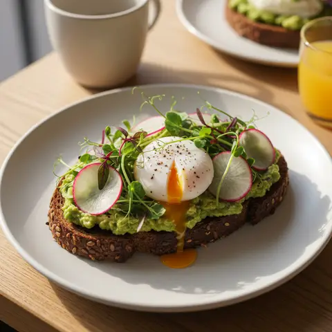 Toast avocat & radis avec œuf poché