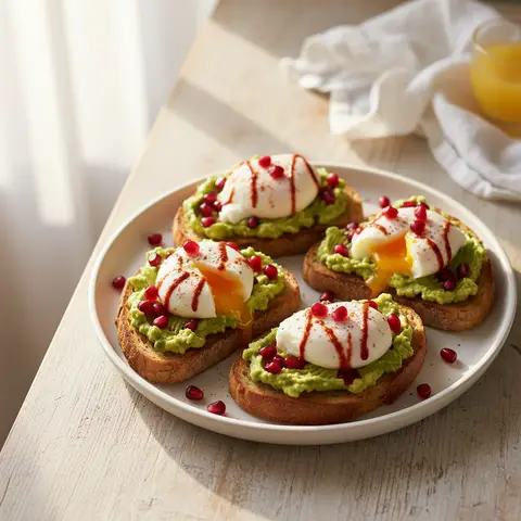 Toast avocat & œuf poché harissa grenade