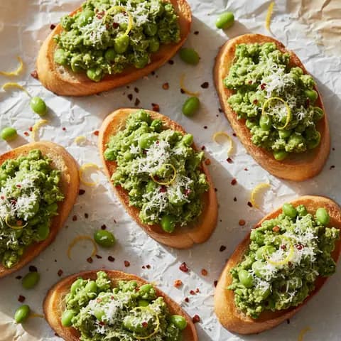 Toast écrasé d'édamame & parmesan au piment
