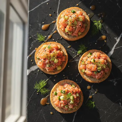 Toast tartare de saumon & concombre au ponzu