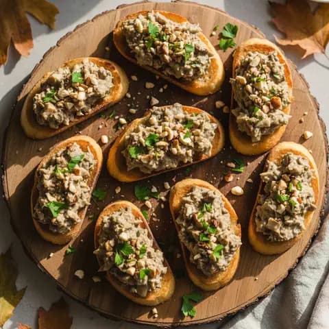 Toasts rillettes champignons & noisettes citron persil