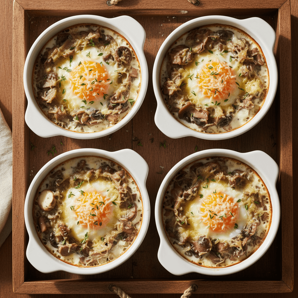 Œufs cocotte champignons & crème parmesan