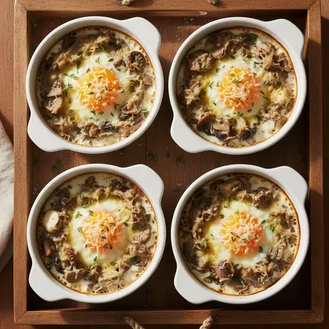 Œufs cocotte champignons & crème parmesan