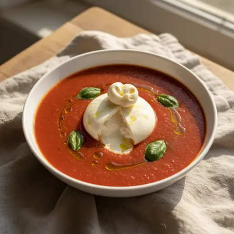 Velouté tomate & basilic à la burrata