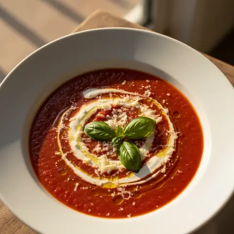 Velouté tomate & basilic crème au parmesan