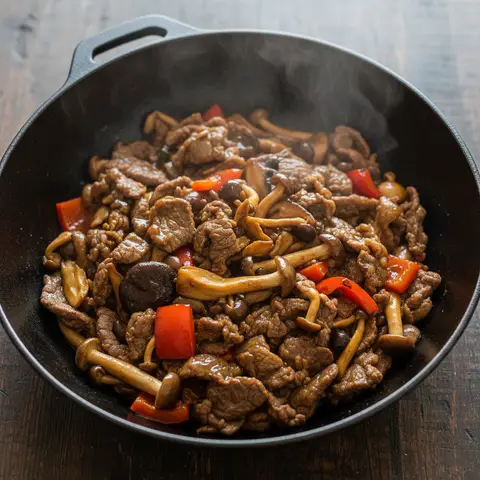 Wok bœuf & champignons à la sauce huître poivre