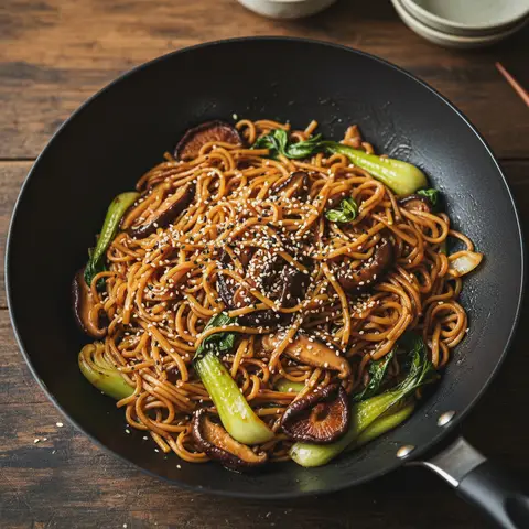 Nouilles sautées & champignons au gingembre soja