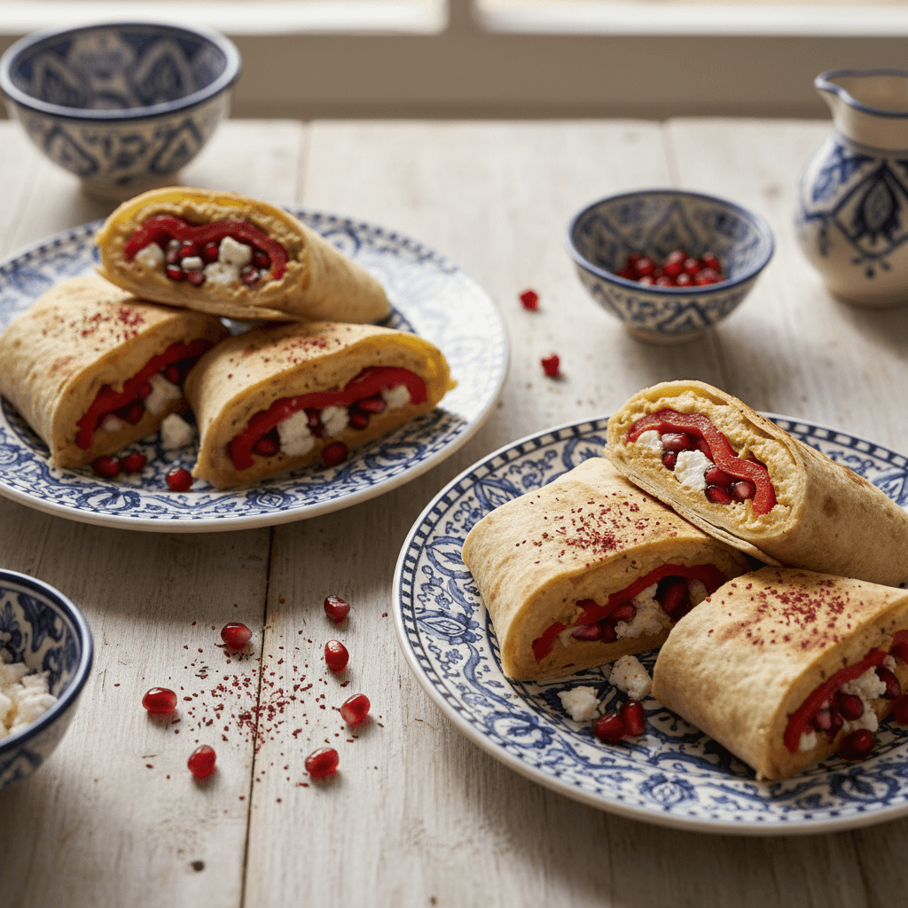 Wrap houmous & légumes rôtis feta grenade sumac